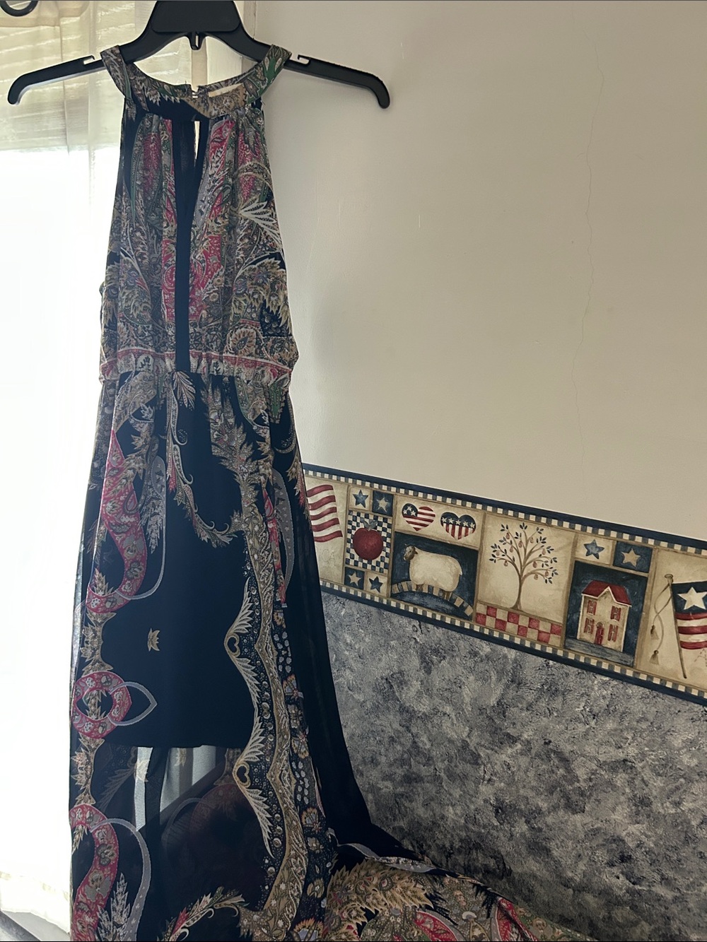 Others Follow Paisley Halter Maxi Dress in Navy, Pink & Green